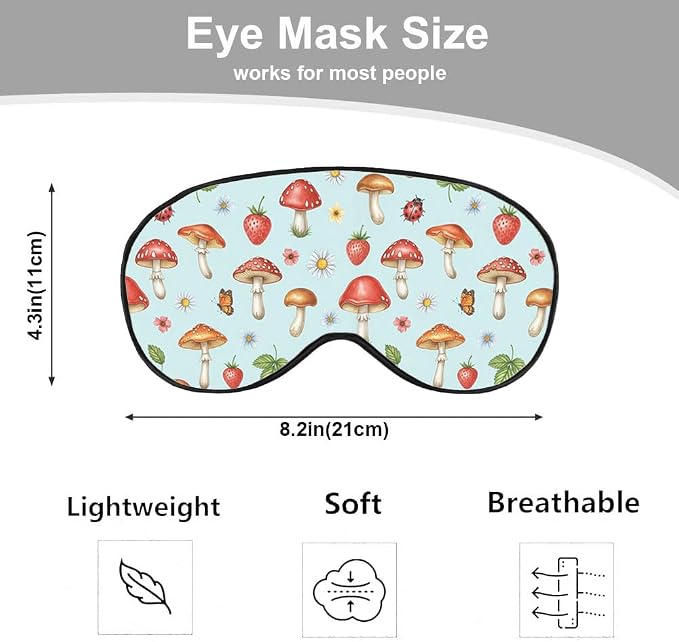 Mushrooms Silk Eye Mask Sleep Mask Summer Flowers Strawberry Butterfly Berries - Image 2