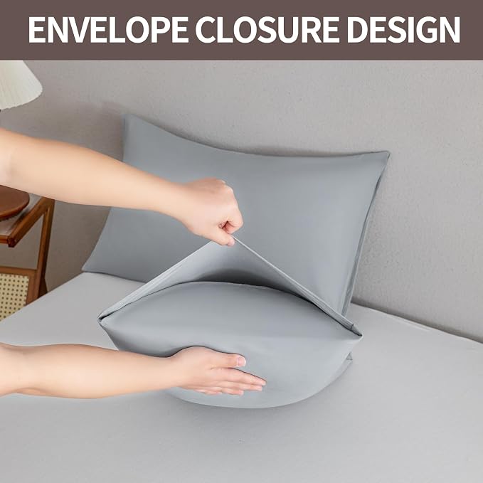 MINIPANDA Light Grey Pillowcases Set of 4 King Size- Gray Pillow Cases Super - Image 3