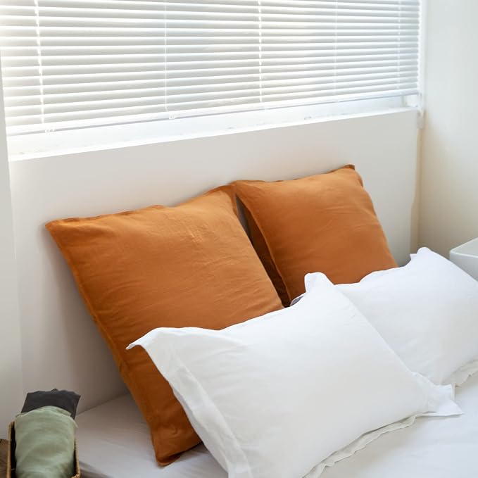 Simple&Opulence 100% Washed Linen Euro Shams 26'' x 26'' Pack of 2, Basic Style - Image 6