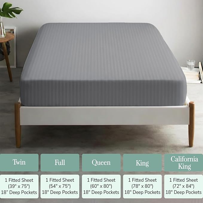 Feather & Stitch 1 Piece Fitted Sheet Full Size, 100% Cotton Damask Sateen Weave - Image 6