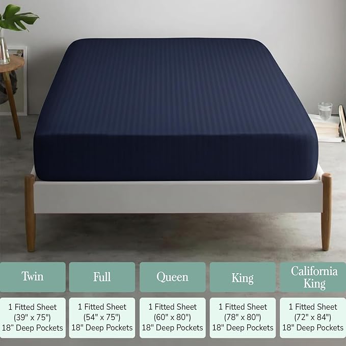 Feather & Stitch 1 Piece Fitted Sheet Full Size, 100% Cotton Damask Sateen Weave - Image 6