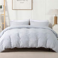 AveLom Seersucker Duvet Cover Set Queen Size, 3 Pieces, Light Gray Ultra Soft by AveLom