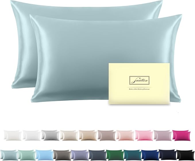 Silk Pillow Cases 2 Pack Soft Breathable and Sliky King Size Pillow Cases Set by Suatien