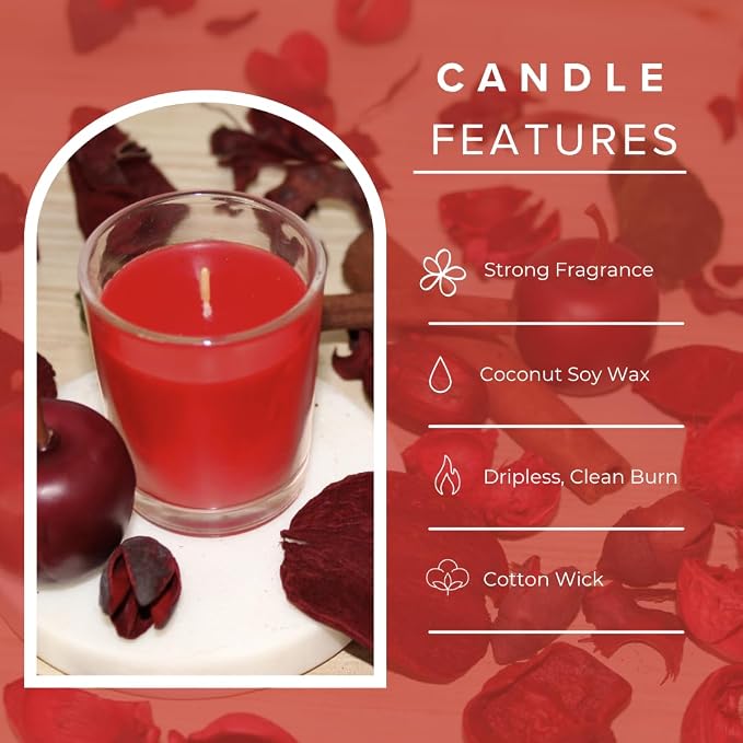 Simply Soson Scented Votive Candles, Bulk Set of 24 Red Spicy Cinnamon Clove - Image 3