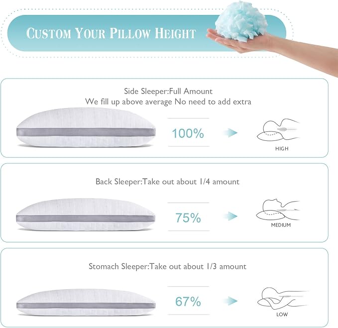 Meoflaw Cooling Pillows Queen Size Set of 2, Shredded Memory Foam Bed Pillows - Image 4