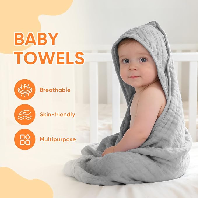 MIGIOL Muslin Hooded Baby Towels 100% Cotton ，Super Soft Muslin Baby Bath Towel - Image 2