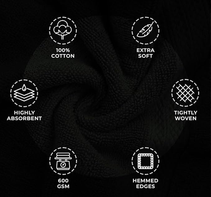 Avalon Towels Luxury 8 Piece Black Towels Set, 2 Bath Towels, 2 Hand Towels and - Image 5