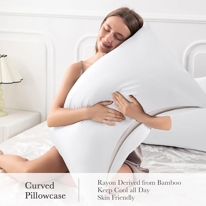 Curved Pillow Case King Size, Side Sleeper Pillow Cases Cover Cooling Rayon - Image 4