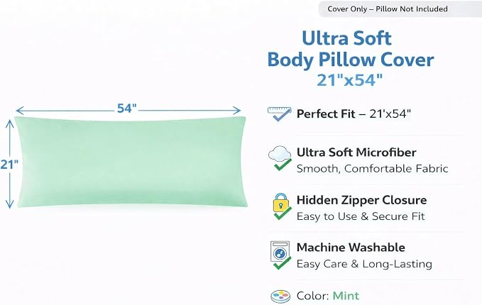 EVOLIVE Body Pillow Cover 21"x54", Ultra Soft Microfiber Pillowcase - Image 2