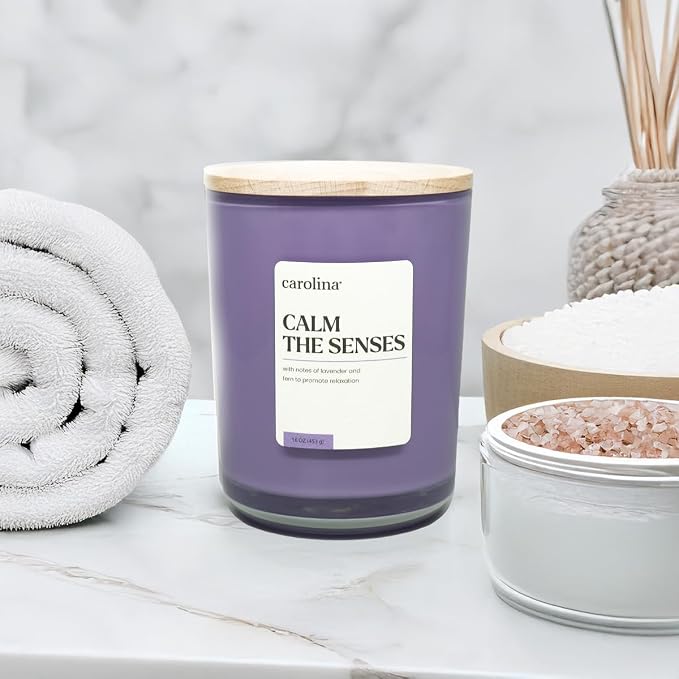 Carolina Calm The Senses Scented Candle, 16 oz Lavender & Fern Scented - Image 3