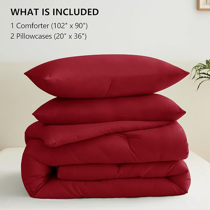 CozyLux King Size Comforter Set Dark Red, 3 Pieces Solid Comforters King Size - Image 6