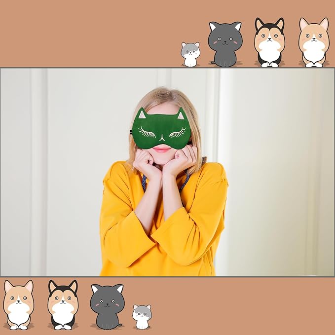 Cute Cat Sleep Mask for Kids, 2 Pack Silk Sleeping Eye Cover Adjustable Mask - Image 6