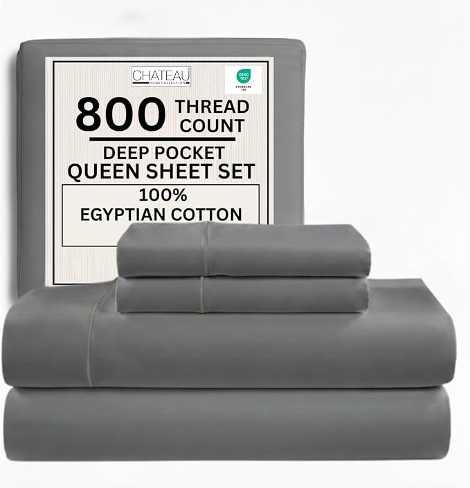 Egyptian Cotton Sheets Queen Size 800 Thread Count, 100% Cotton Queen Sheet Set by CHATEAUHOMECOLLECTION
