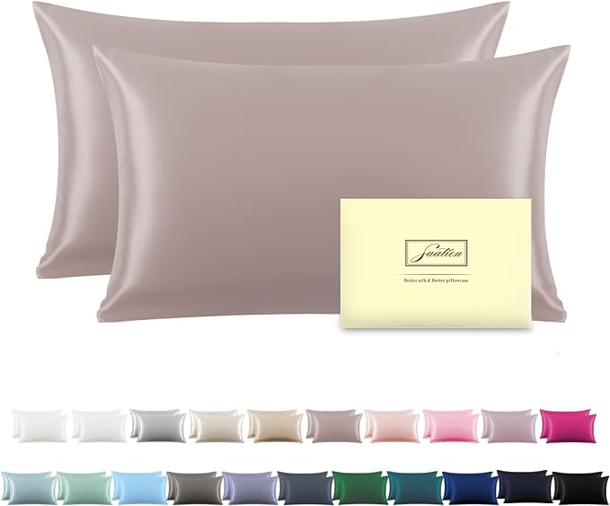 Silk Pillow Cases 2 Pack, Soft Breathable and Sliky Standard Size Pillow Cases by Suatien