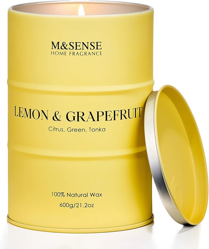 M&SENSE Lemon Candle Large for Home Scented, Lemon Soy Candles 21.2oz 120 Hour by MSENSE