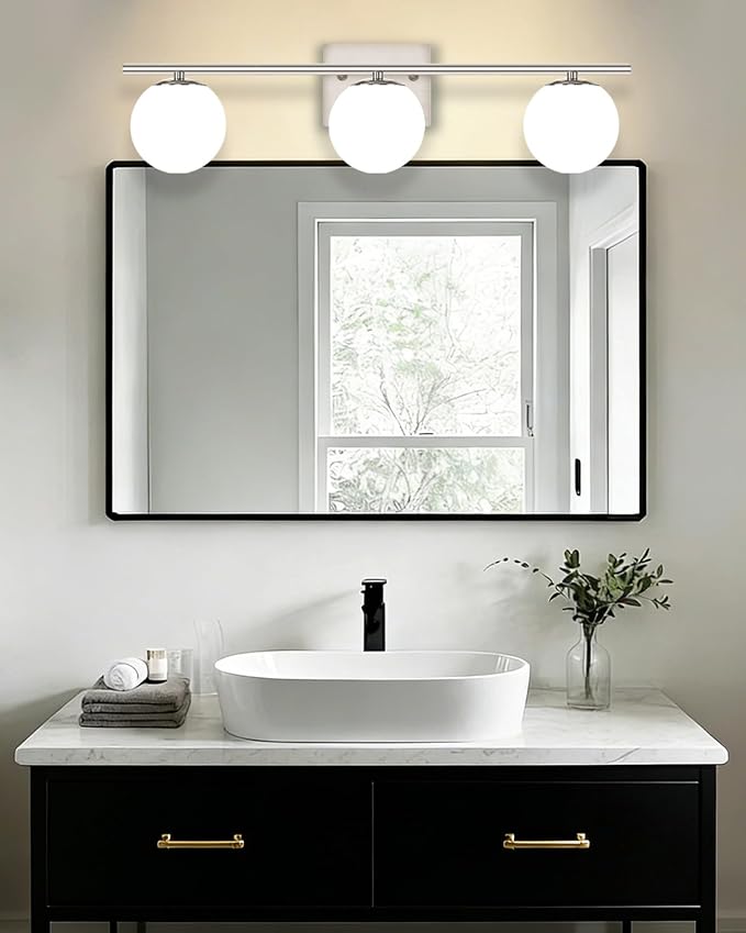 New Bathroom Vanity Light Fixtures 3 Lights Brushed Nickel Glass Shade Modern - Image 2