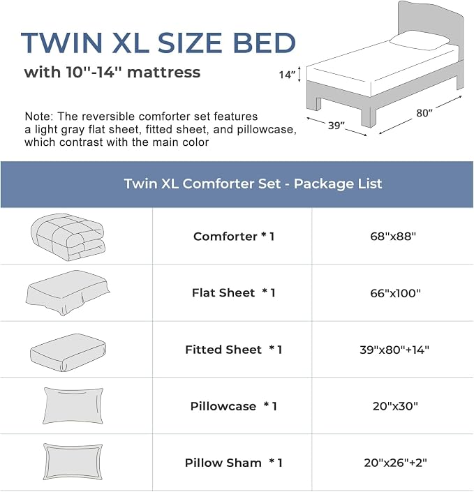Sasttie Twin XL Comforter Set, 5 Pieces Twin XL Bed in a Bag, Complete Bedding - Image 7
