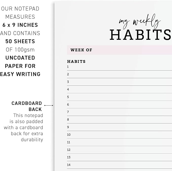 CARDAMONOLY Habit Tracker Notepad in Black and Light Pink- 50 Page Tear Off - Image 3