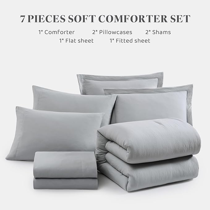 WRENSONGE Queen Comforter Set- 7 Pieces Soft Light Grey Bed in a Bag Queen - Image 6
