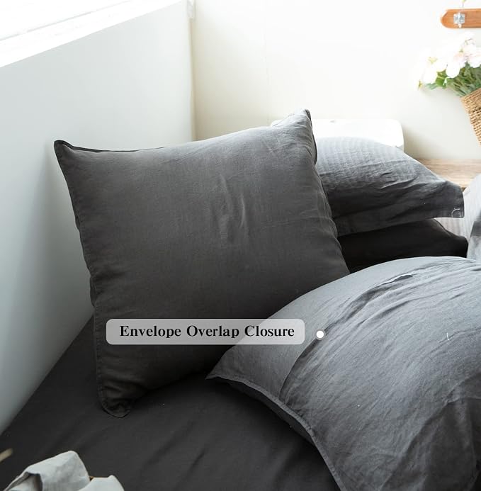 Simple&Opulence 100% Washed Linen Euro Shams 26'' x 26'' Pack of 2, Basic Style - Image 4