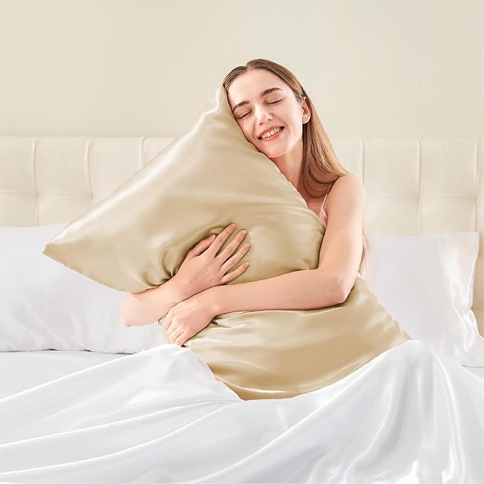 BEDELITE Satin Pillowcase with Zipper 2 Pack, Champagne Pillow Cases Standard - Image 2