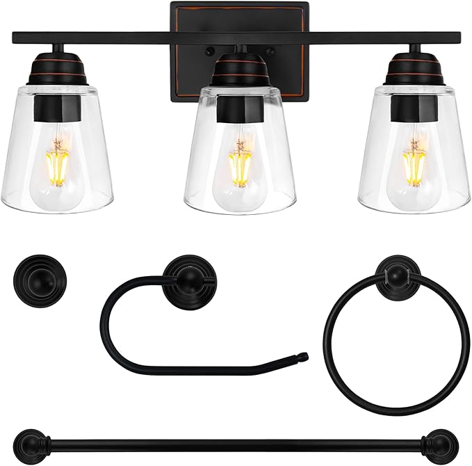 hykolity 3-Light Bathroom Vanity Light, 5-Piece All-in-One Bathroom Set by hykolity