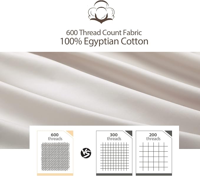 Full Size Fitted Sheet Only Light Beige, 100% Egyptian Cotton 600 Thread Count - Image 2