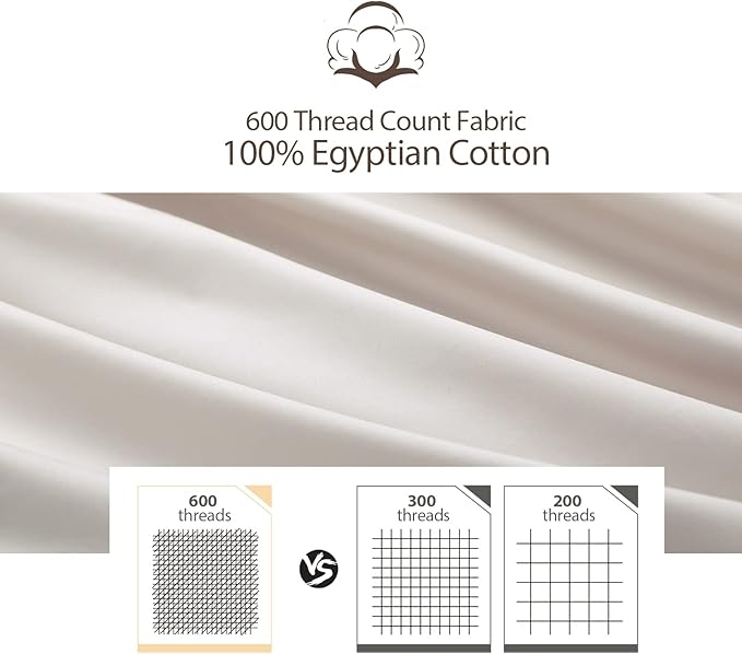 100% Egyptian Cotton Fitted Sheet King Size, 600 Thread Count 8-16" Deep Pocket - Image 3