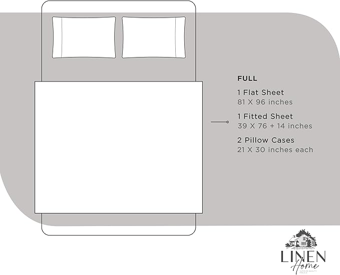 Linen Home 100% Cotton Percale Sheets Full Size, Deep Pocket, 4 Pieces Set - Image 6