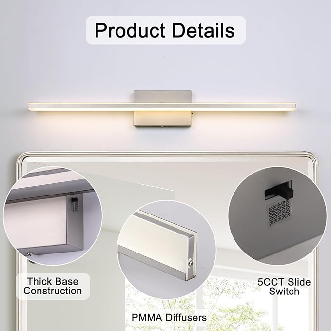 LED Brushed Nickel Vanity Light - Image 6