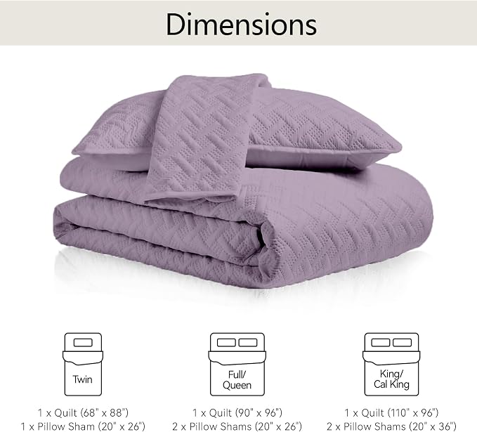 FLYMME Quilts King Size, Lightweight Grayish Purple Bedspreads, Basket Weave - Image 7