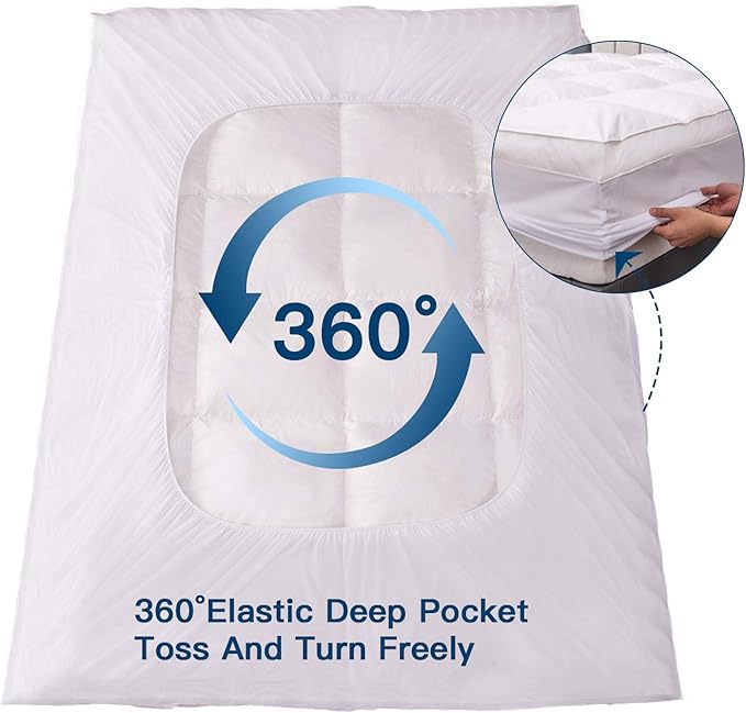 ELEMUSE Full Size Extra Thick Fusion Goose Down Feather Filled Mattress Topper - Image 4