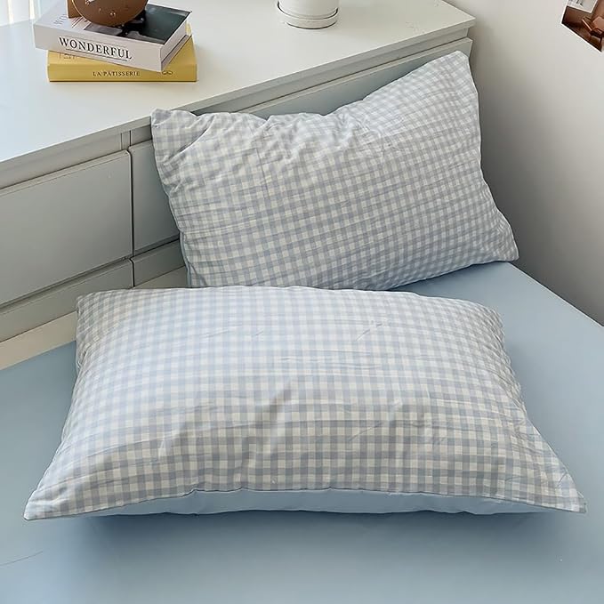 Nayoroom Gingham Duvet Cover King Size Reversible Blue Plaid Checkered Duvet - Image 6