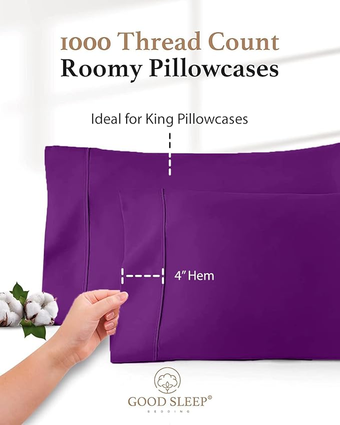 1000 TC Purple Standard Pillowcases Set of 2 100% Egyptian Cotton Pillow Cases - Image 3