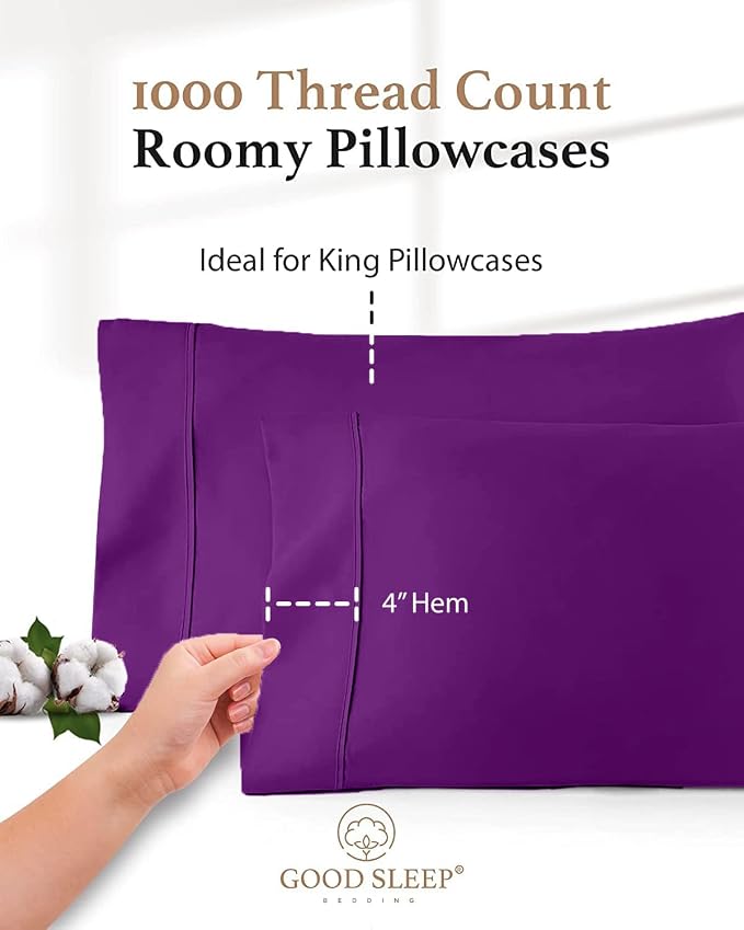 1000 TC Purple King Pillowcases Set of 2 100% Egyptian Cotton Pillow Cases - Image 3