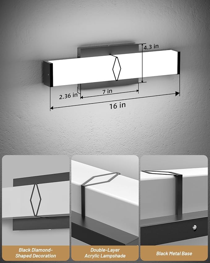 Bathroom Light Fixtures Over Mirror, 16inch Modern Vanity Lights - Image 4