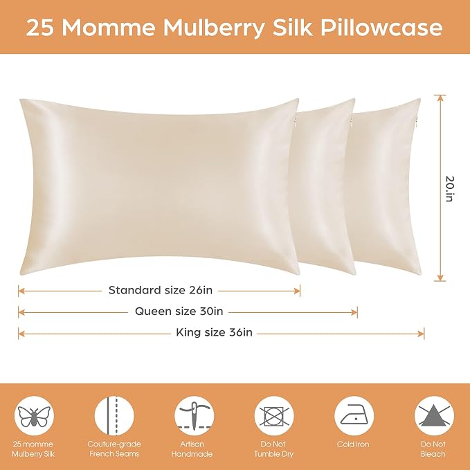 Silk Pillowcase for Hair and Skin, 2 Pack 100% Mulberry Silk Pillowcase 25 Momme - Image 7