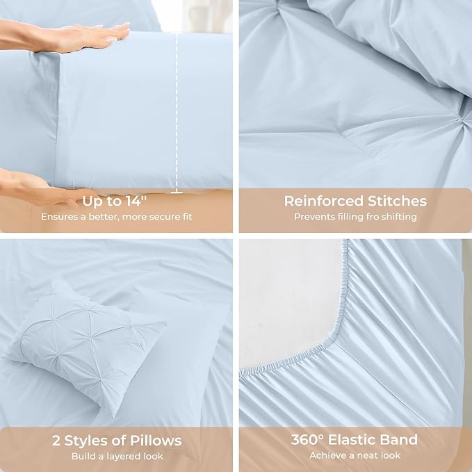 Sasttie Full Size Comforter Set, 7-Piece Bed in a Bag, Pintuck Bedding Sets - Image 5