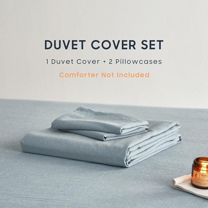 Wake In Cloud - Cotton Duvet Cover Set, King Size, Light Denim Blue, 100% - Image 2