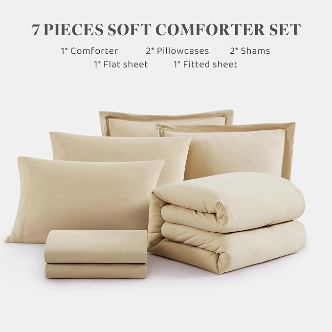 WRENSONGE Oversize King Size Comforter Set- 7 Pieces Soft Beige Bed in a Bag - Image 8