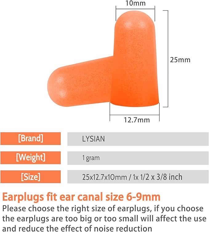 LYSIAN Soft Foam Earplugs 38dB SNR, 60 Pairs, Disposable Noise Cancelling Ear - Image 6