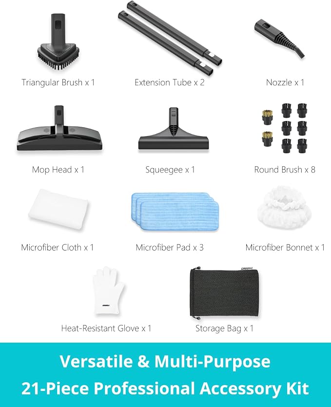 Steam Cleaner: 40s Fast Heating-0.66Gal Large Tank-21 PCS Kit-No Cooling-Refill - Image 2