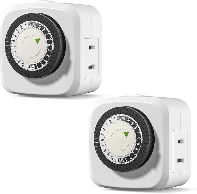 HBN Indoor Timers Plug Mechanical 2 Prong 24-Hour Mini Lamp Timers 2 Pack by HBN