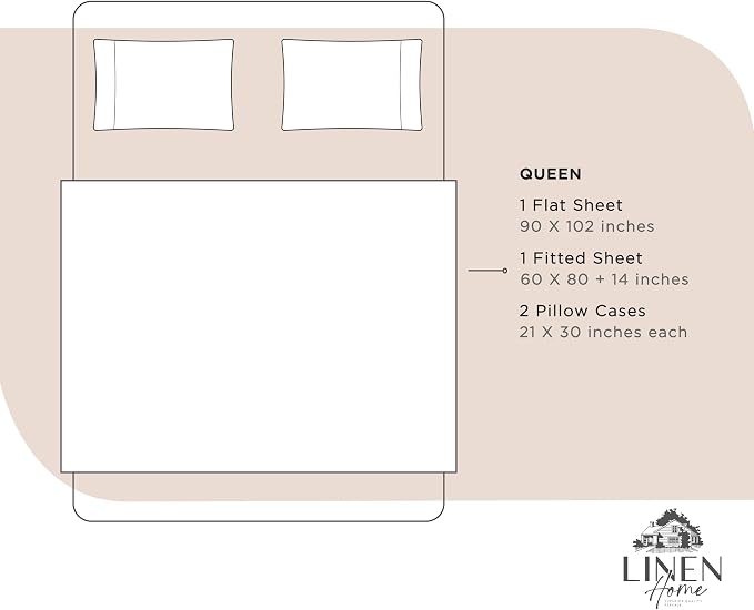 Linen Home 100% Cotton Percale Sheets Queen Size, Sand Shell, Deep Pocket - Image 6