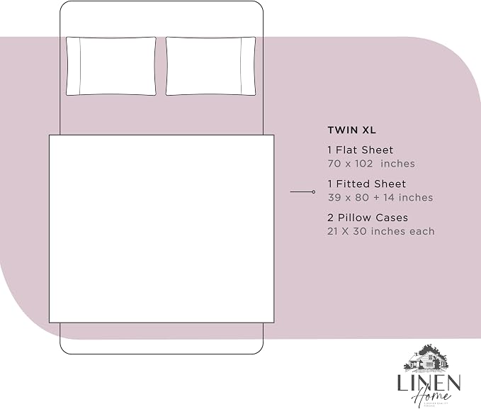Linen Home 100% Cotton Percale Sheets Twin XL Size, Mauve Lavender, Deep Pocket - Image 6