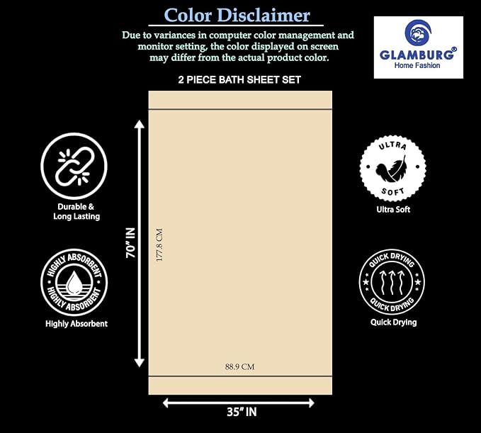 GLAMBURG 700 GSM Premium Cotton 2-Pack Oversized Extra Large Bath Sheet Set - Image 5