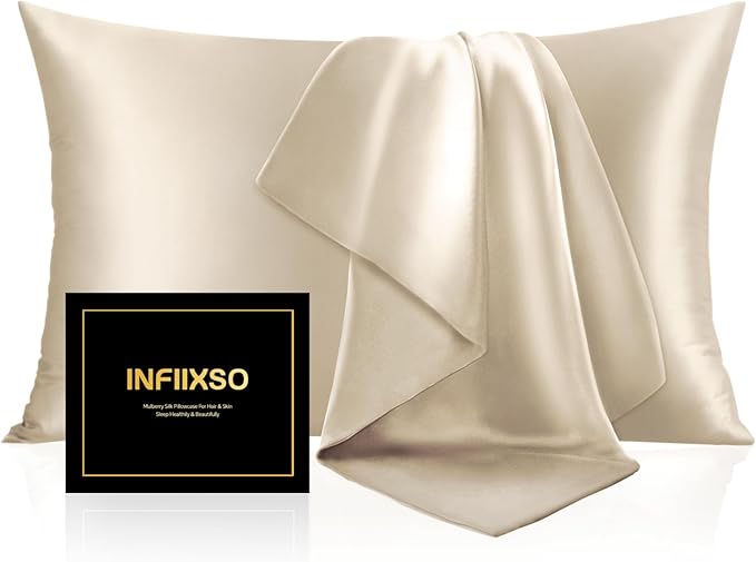 INFIIXSO Mulberry Silk Pillow Cases King Size Set of 2, Silk Pillowcase by INFIIXSO