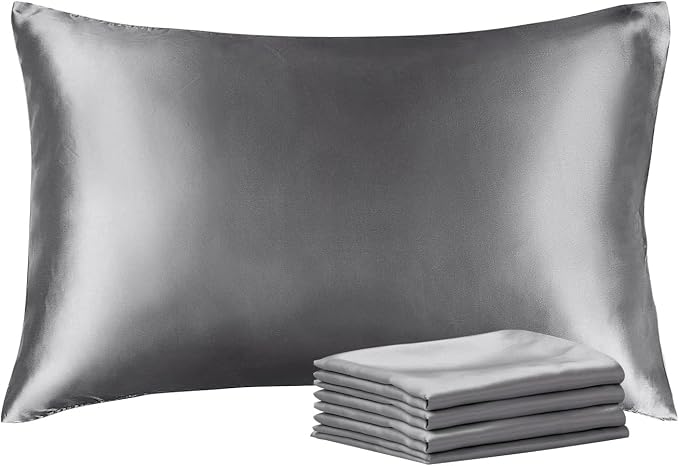 BEDELITE Satin Pillowcase with Zipper 4 Pack, Dark Grey Pillow Cases Standard by BEDELITE