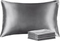 BEDELITE Satin Pillowcase with Zipper 4 Pack, Dark Grey Pillow Cases Standard by BEDELITE