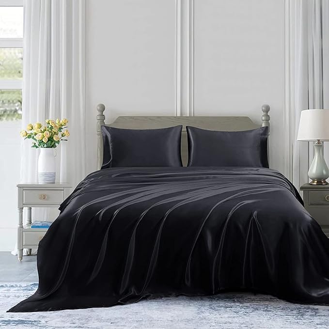 Homiest Black Satin Flat Sheet for Full Mattress, Luxury & Ultra Soft Bedding - Image 5